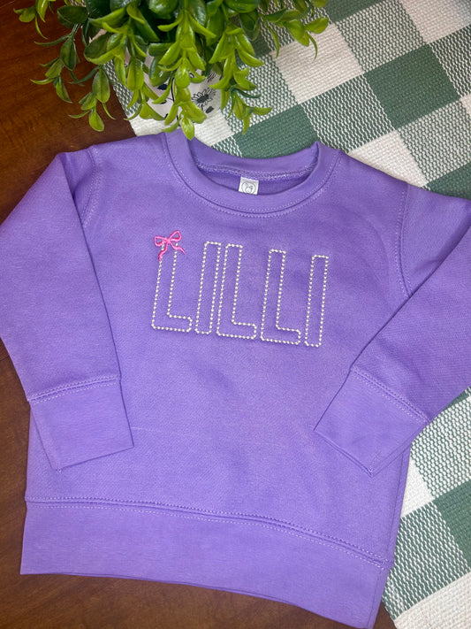 Embroidered Name Outline With Bow Sweatshirt