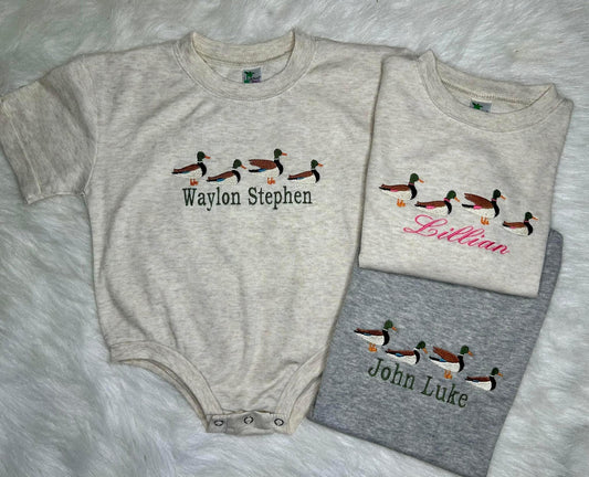 Embroidered Row of Mallards Bubbles/Tees/Pullovers